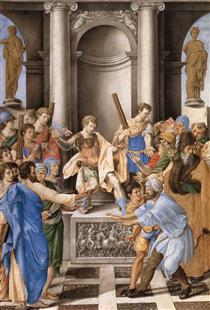 Elymas Struck Blind by St Paul Before the Proconsul Sergius Paulus - Giulio Clovio
