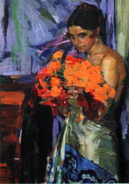 Woman with Flowers, 1919 - Александр Александрович Мурашко