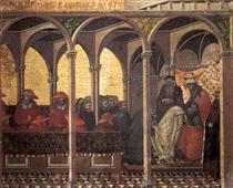 Predella Panel. The Approval of the New Carmelite Habit by Pope Honorius IV - Pietro Lorenzetti