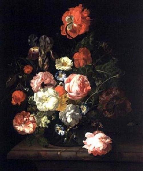 Flowers in a Glass Vase on a Marble Slab, 1710 - Rachel Ruysch