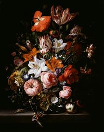 Flowers in a Glass Vase on a Marble Table - Рашель Рюйш