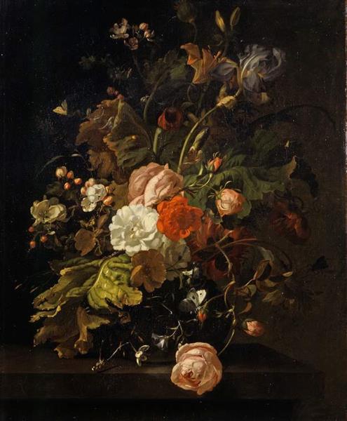 Flowers in a Glass Vase, on a Stone Table, 1701 - Рахел Рюйш