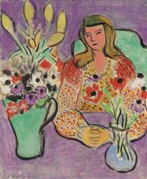 Jeune Fille Aux Anemones Sur Fond Violet - Henri Matisse