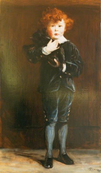 Portrait of a Boy with a Cat - John Pettie