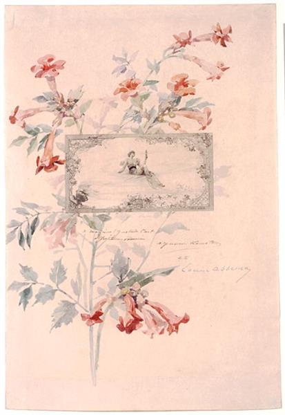Composition florale autour d’une gravure - Louise Abbéma