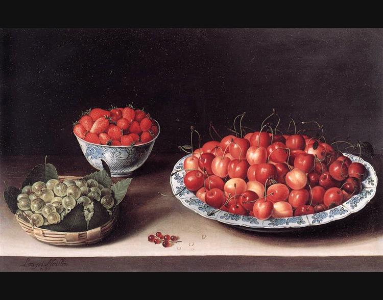 Still Life with Cherries, Strawberries and Gooseberries, 1630 - Луїза Муайон