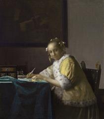 Dama en amarillo escribiendo - Johannes Vermeer