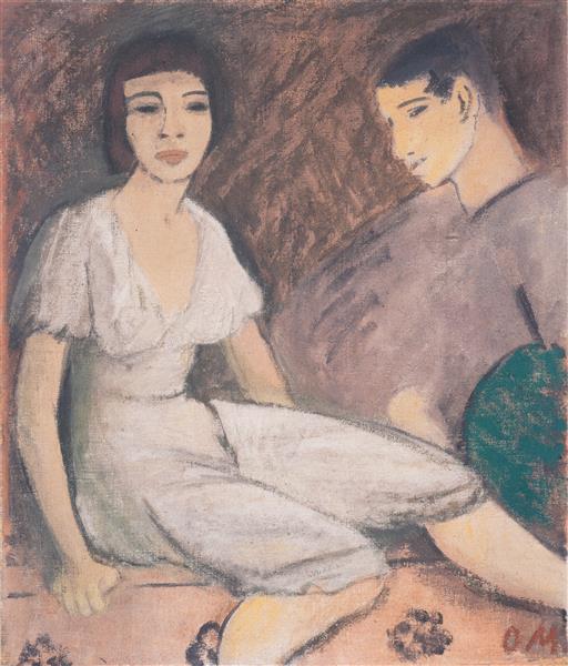 Paar Mit Grünem Fächer, 1913 - Otto Mueller