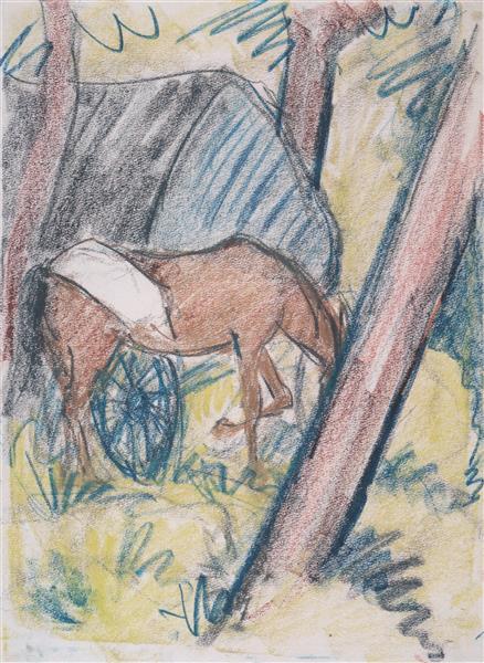 Pferd Am Wagen Im Wald, 1927 - Otto Mueller