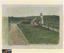 Queen Mary's Army Auxiliary Corps- Tending Graves at Wimereux Cemetery - Austin Osman Spare