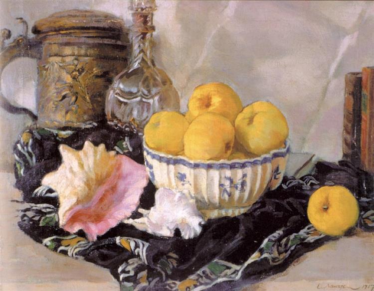 Still life. Shell and apples., 1917 - Yevgueni Lanseré