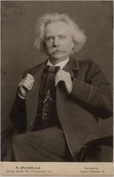 Portrait of Edvard Grieg, Hands on Collar of Suit, Looking into Camera., 1905 - Nicola Perscheid