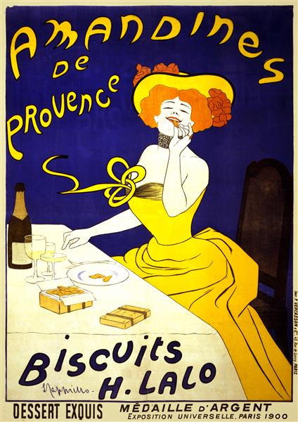Amandines De Provence. Biscuits H. Lalo. Dessert Exquis, Medaille D'argent, Exposition Universelle, Paris 1900. Poster Shows a Woman Eating Almond Cookies., 1900 - Leonetto Cappiello