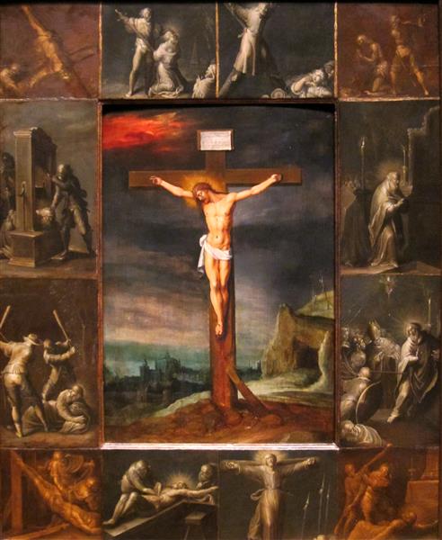Crucifixion Enframed with Scenes of Martyrdom of the Apostles, c.1630 - Франс Франкен Младший