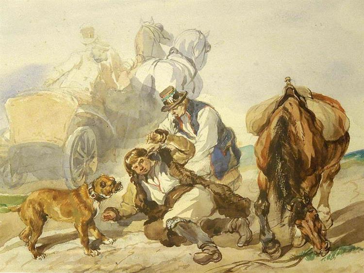 Accident on the Road, 1855 - Пётр Михаловский