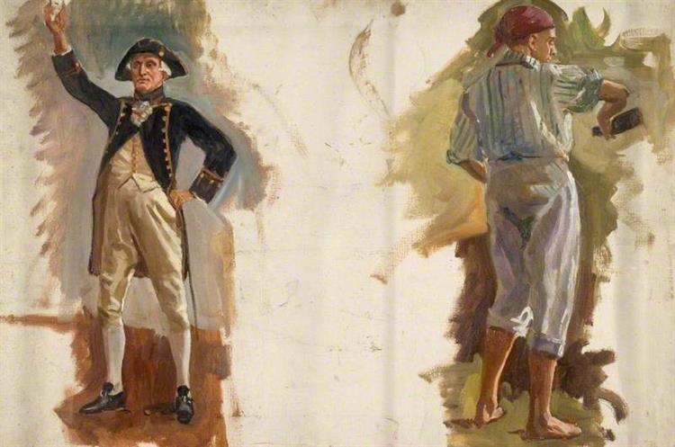 Sketches of Two Figures for 'The Founding of Australia' - Algernon Mayow Talmage