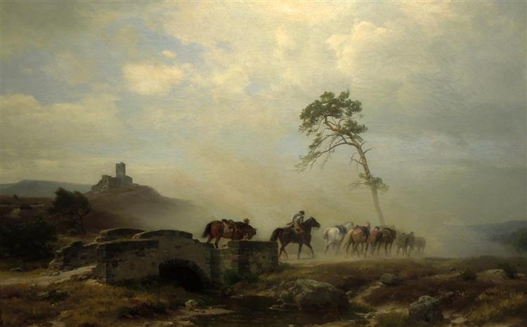 Landscape with Castle Ruins and Riders, 1878 - Karl Lessing