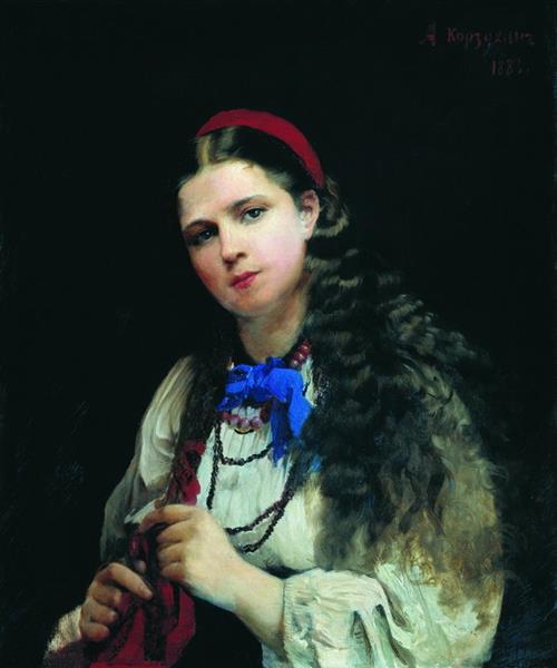 A Girl Braiding Her Hair, 1883 - Alexei Korzukhin
