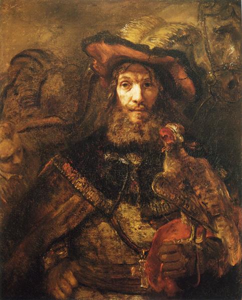 Man with a Falcon (possibly St. Bavo), c.1661 - Рембрандт