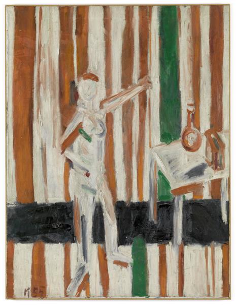 Standing Nude Against Red and White Stripes, 1955 - Аллан Капроу