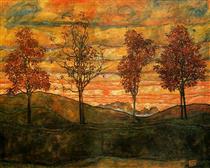 Quatre arbres - Egon Schiele