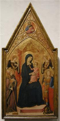 Madonna Col Bambino Tra I Santi Ludovico Di Tolosa E Michele - Luca di Tommè