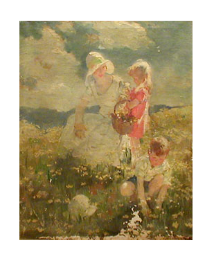 A Mother and her Children Picking Flowers - Haddon Sundblom