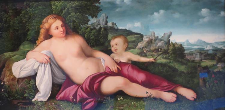 Venus and Cupid in a Landscape, 1515 - Якопо Пальма старший