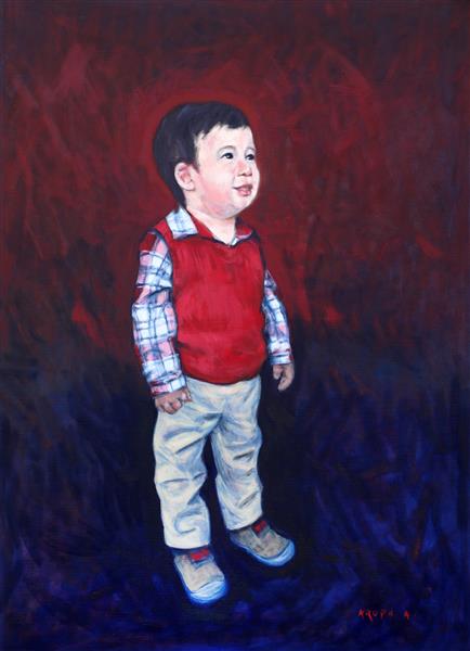 The portrait of the boy in a red sweater, 2017 - Alfred Krupa