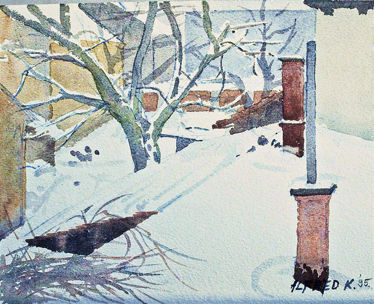 The winter view from our kitchen window in Domobranska 8, Karlovac, 1995 - Alfred Freddy Krupa