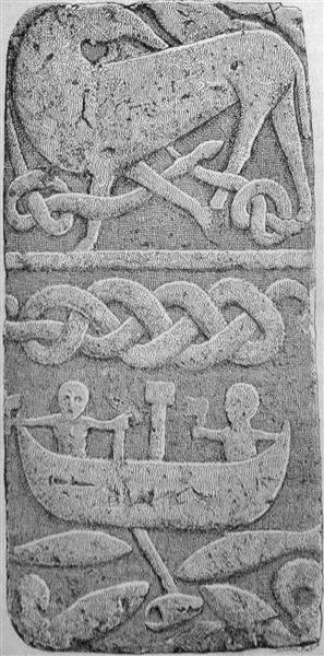 Thor Goes Fishing for the Great Monster (Jörmungandr‎) on The Gosforth Stone, England, c.950 - Viking art