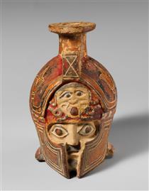Terracotta Aryballos in the Form of a Helmeted Head - Ancient Greek Pottery