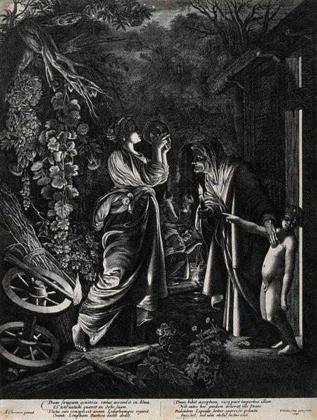 Night Scene Showing Ceres Drinking from a Flask of An Old Woman - Адам Эльсхаймер