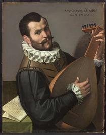 Portrait of a Man Playing a Lute - Бартоломео Пассаротти