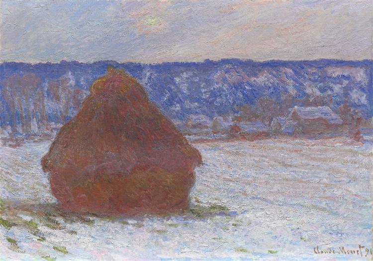Стог сена в пасмурную погоду, эффект снега, 1890 - 1891 - Клод Моне