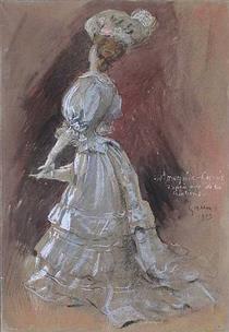 An Elegant Lady with a Parasol - Jules-Alexandre Grun