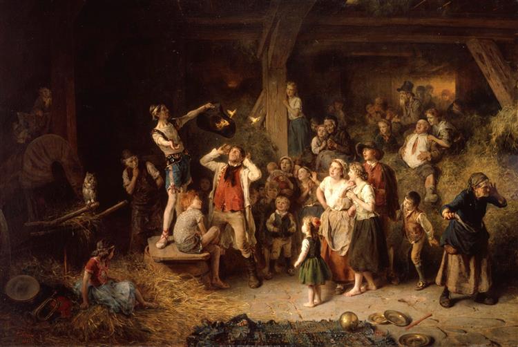 The sleight of hand in the barn, 1862 - Ludwig Knaus