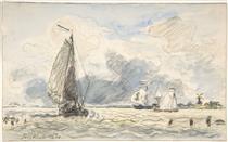 Dutch Fishing Boats, Verso: Sketches of Boats - Johan Barthold Jongkind