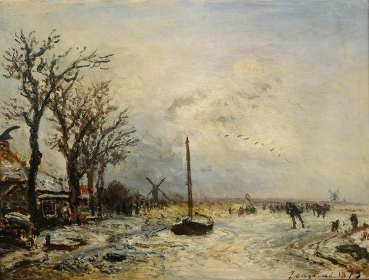 Coast Scene with Windmills, 1873 - Johan Jongkind