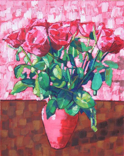04. Still Life Pink Roses in a Vase 2017 by Anthony D. Padgett (after Van Gogh Saint Remy 1890), 2017 - Anthony Padgett