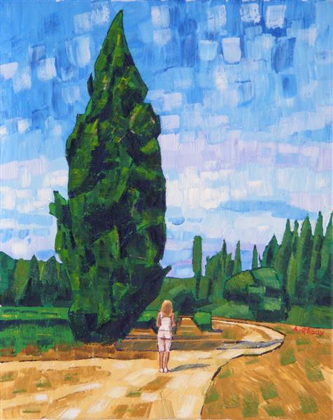 51. Road with Cypress and Star 2017 by Anthony D. Padgett (after Van Gogh Auvers Sur Oise 1890), 2017 - Anthony Padgett
