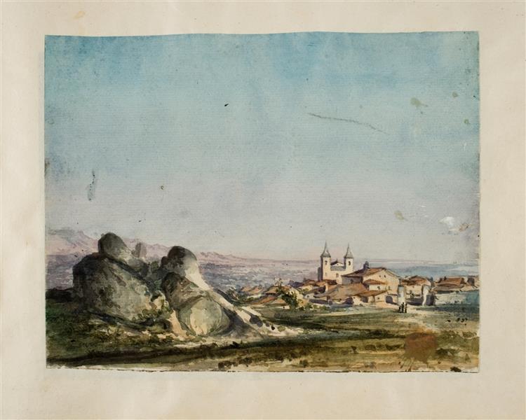 View of El Escorial with the Church of San Bernabé, c.1858 - Martín Rico