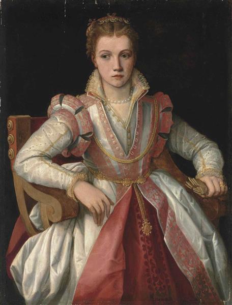 Portrait of a Lady in a White Dress Trimmed in Pink - Francesco de' Rossi (Francesco Salviati), "Cecchino"