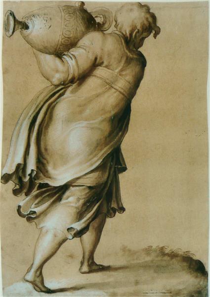 Figure Vue De Dos, Portant Une Urne - Francesco de' Rossi (Francesco Salviati), "Cecchino"
