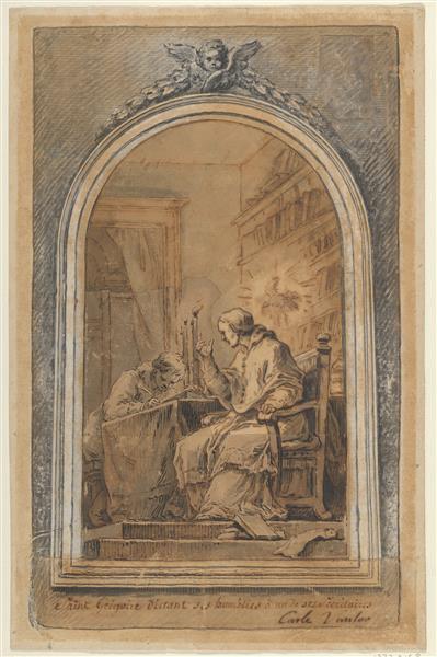 St. Gregory Dictating His Homilies to a Secretary - Charles-Andre van Loo (Carle van Loo)