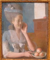 Portrait of Marie Jeanne Liotard with a basket of peaches - Jean-Étienne Liotard