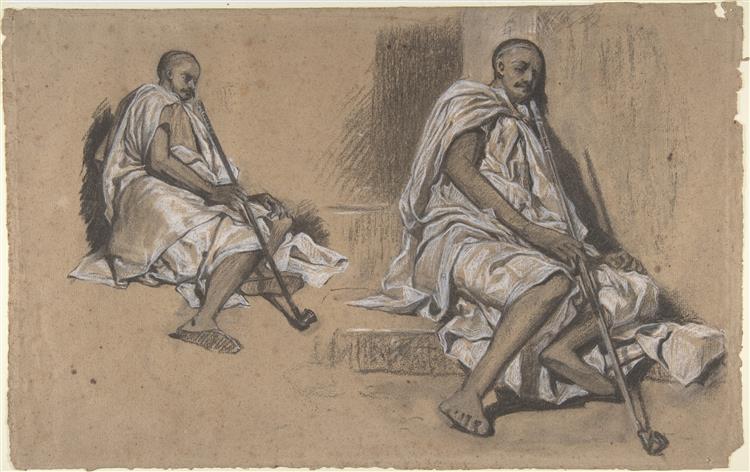 Two Studies of a Seated Arab with a Pipe - Alexandre-Gabriel Decamps