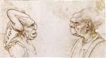 Two Grotesque Heads - Francesco Melzi