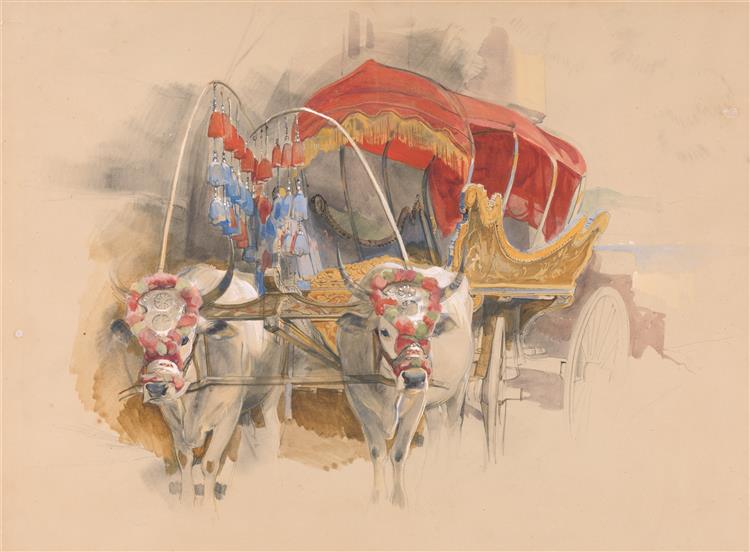 A Turkish Araba Drawn by Two White Oxen, 1841 - John Frederick Lewis