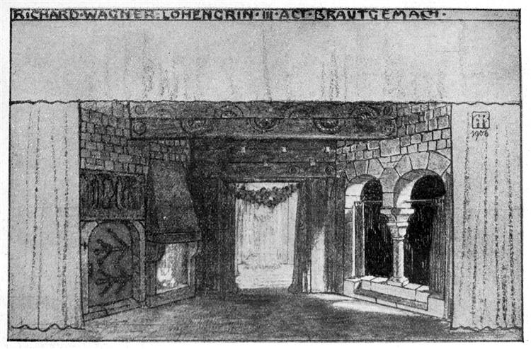 Stage design for Richard Wagner's opera "lohengrin", Act 3, Bridal Chamber, 1905 - Альфред Роллер